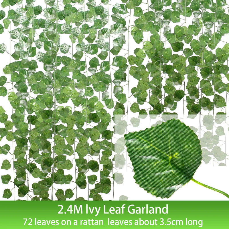 5set 72pcs Leaf 2.4M Artificial Ivy Leaf Garland Plants Vine Home Garden Decor Fake Creeper Green Ivy Wreath Wedding Decoration