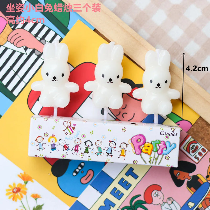 Children's Party Baby Birthday Cadle Red Bow Pink White Lovely Rabbit Cadle Box  Cake Topper Dessert Smokeless Baking Supplies