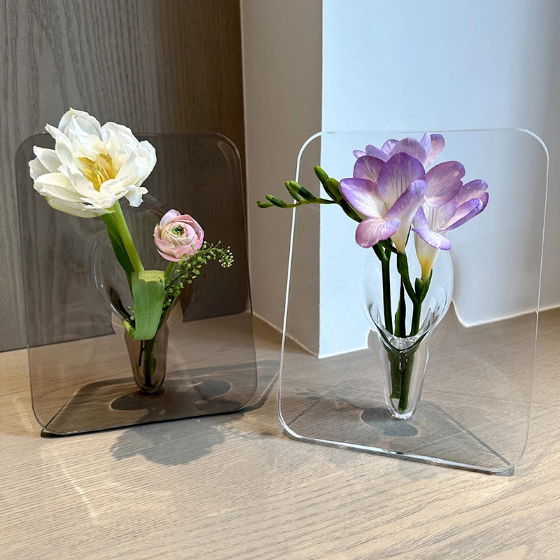 Acrylic Photo Frame Vase Modern Art Floral Flower Vase Desktop Plant Holder For Office Home Decor Gift Wedding Table Centerpiece