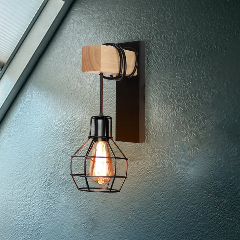 Retro Industrial Iron Wood Wall Lamp Wire E27 Modern Nordic Indoor Sconce Fixture For Home Decor Bedside Switch Wall Light