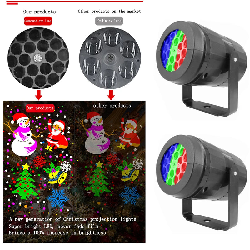 LED Christmas Projector Lamp 360 Rotatable Indoor Outdoor Projector Lamp Holiday Party Christmas Decoration LED Lighting EU/US