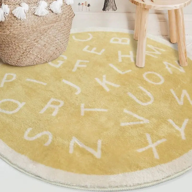 Round Fluffy Carpet For Living Room Modern Furry Mat for children White Bedroom Carpet Kids Carpet Baby Rug Alphabet Kids Carpet