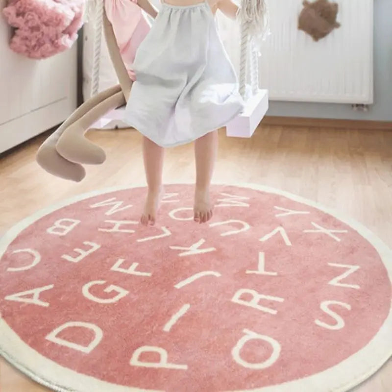 Round Fluffy Carpet For Living Room Modern Furry Mat for children White Bedroom Carpet Kids Carpet Baby Rug Alphabet Kids Carpet