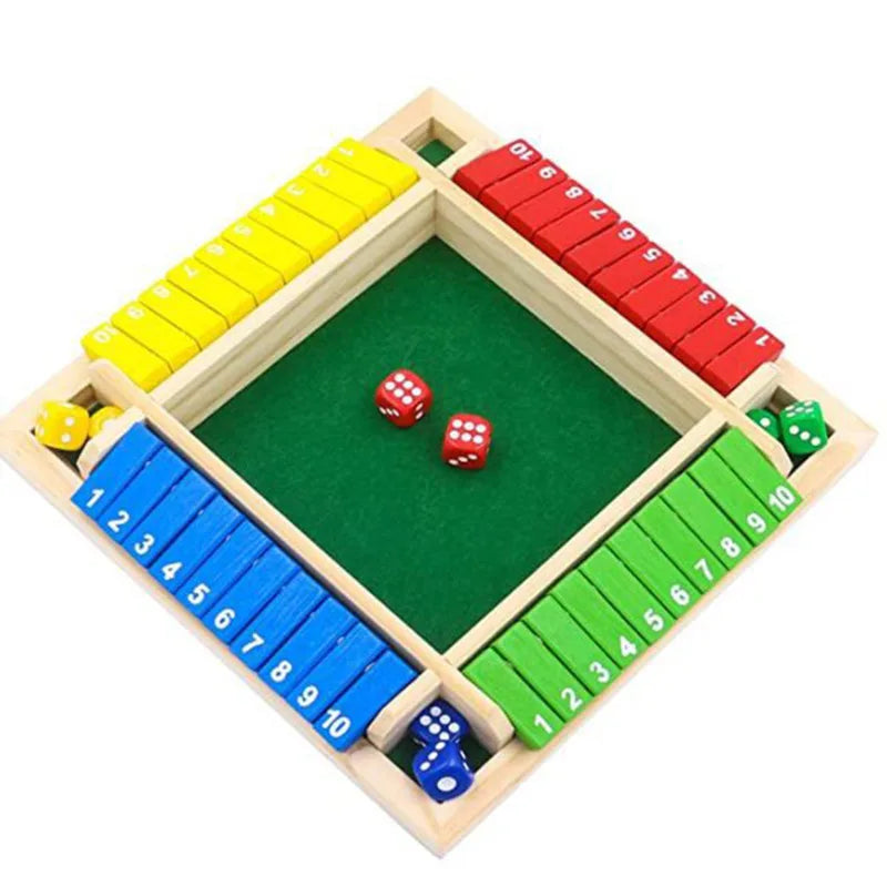 Deluxe Four Sided 10 Numbers Shut The Box Board Game Set Dice Party Club Drinking Games for Adults Families