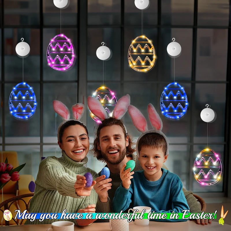 2/4PCS Easter LED Suction Lights Battery Operated Window Hanging Night Light Easter Indoor Home Party Wall Eggs Lamp Decoration