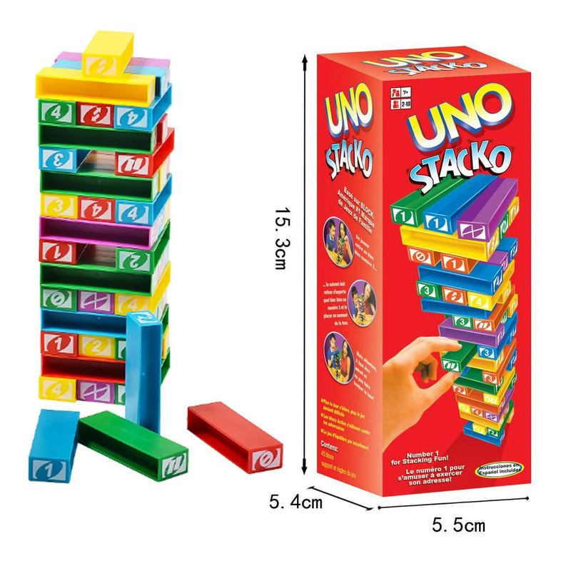 Stacko UNO Card Board Games Family Entertainment Poker Party Early Education Puzzle Stackoed Toys Playing Cards Birthday Gift