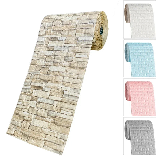 1m 3D Faux Brick Wall Stickers Diy Decorative Self-Adhesive Waterproof Wallpaper Children'S Room Bedroom Kitchen Home Decoration