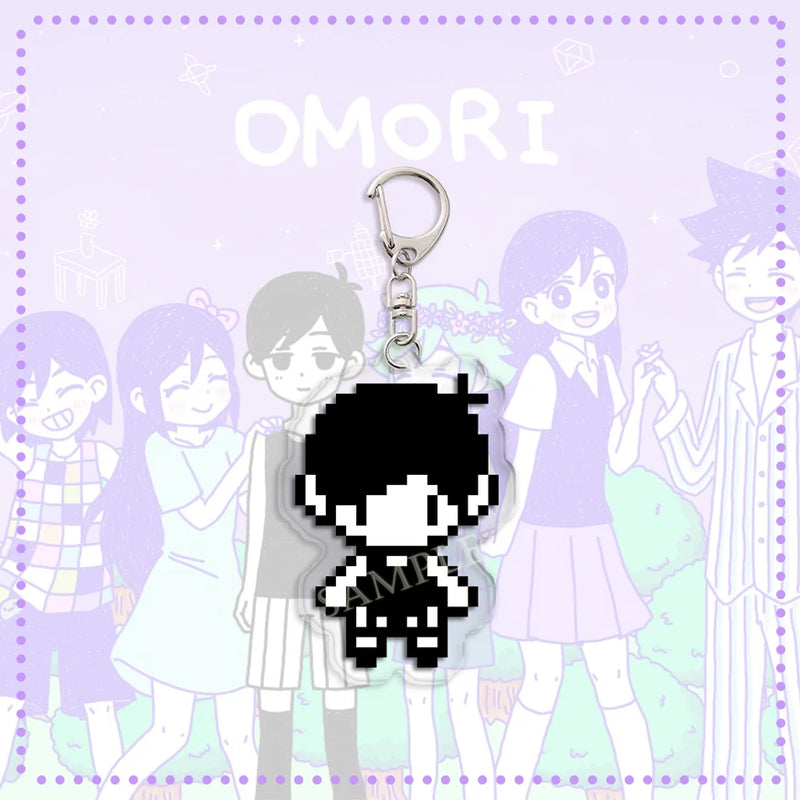 Cartoon Fashion Game Omori Pixel Figure Acrylic Keychain Fun Creative Basil Kel Sunny Pendant Keyring Chain Car Bag Accessories