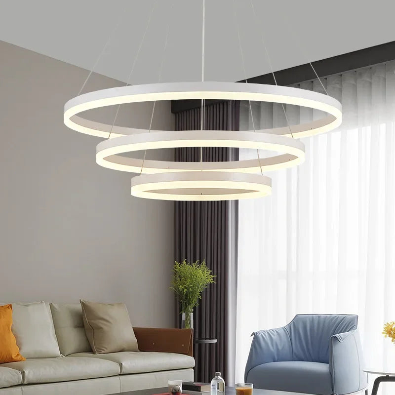 Modern LED Rings Ceiling Chandelier Living Room Dining Room Home Decoration White Black Hanging Lamp Coffee Gold Indoor Lighting