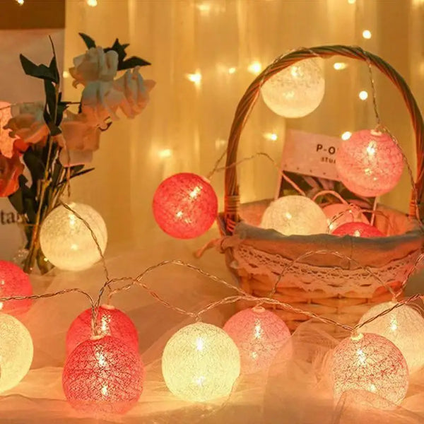 LED Cotton Rattan Ball Lighting Strings Fairy Garland String Lights Wedding Party Christmas Outdoor Garden Decoration Lamp Bulb