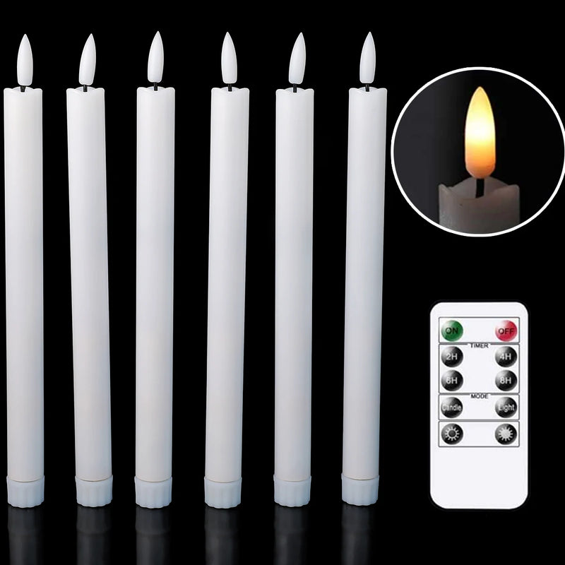 Pack of 2 White Flameless Short LED Taper Candles,Beige Realistic Black Flickering Home Decorative Holiday Candles