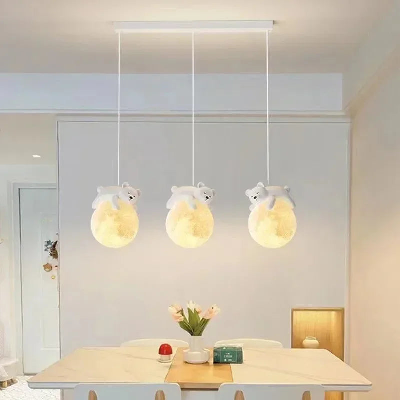 Children's Room Little Bear Pendant Lights LED Minimalist Chandelier Nordic Home Decoration Bedroom Bedside Hanging Lamp Fixture