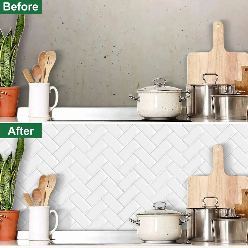 Herringbone Kitchen Backsplash Waterproof DIY Wall Tiles Self Adhesive Wall Sticker