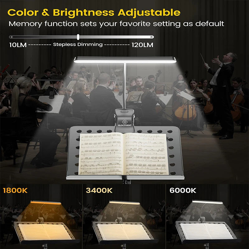 NV 57 LED Super Bright Music Stand Light Eye Caring Clip-on Piano Light USB-C Rechargeable Dimmable Music Sheet Piano Light Lamp