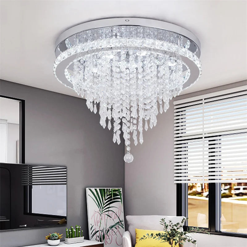 Modern K9 Luxury Crystal Ceiling Lamp Smart Led Living Dining Room Pendant Light Chandelier Remote Control Hanging Decor Luminai