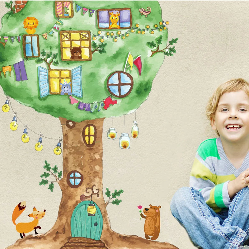 65*120cm Cartoon Tree House Vinyl Wall Stickers for Kids room Kindergarten Baby room Wall Decoration Home Decor Art Decals Mural