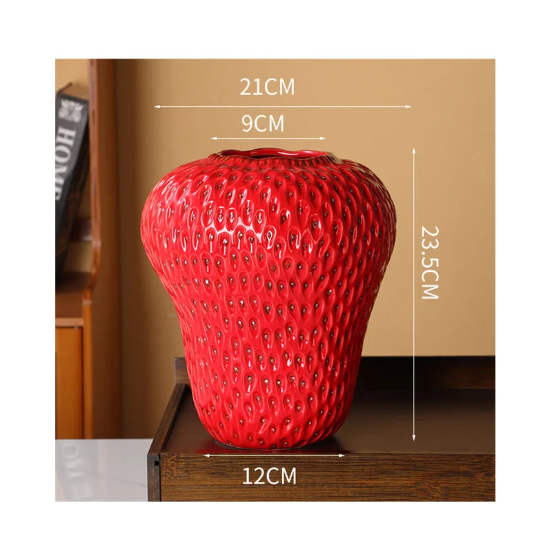 Cartoon Strawberry Vase Ceramic Vase Children's Room Artifact Floral Accessories Fruit Pot Flowerpot Home Decoration Accessories