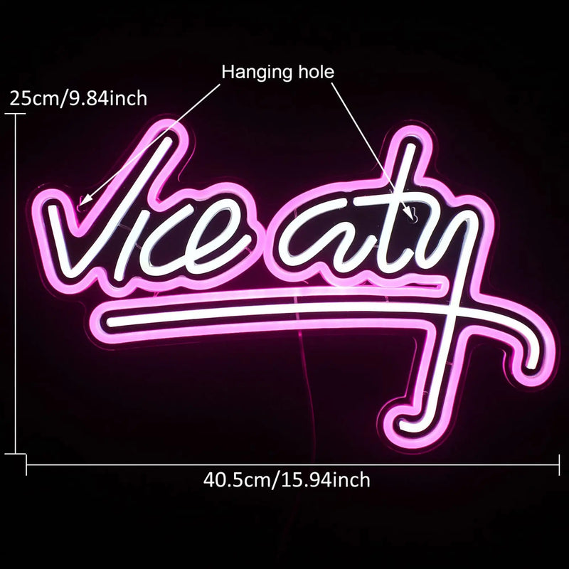 Vice City Neon Sign for Wall Decor, USB LED Neon Light, Bedroom, Kids Room, Game Room, Bar, Party Decor, Man Cave Home Artwork