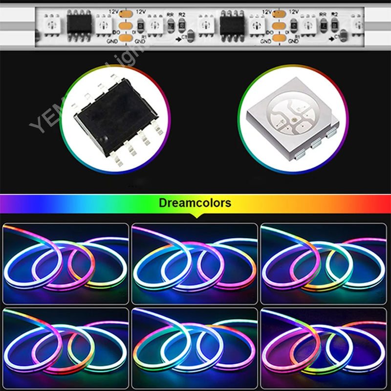 RGBIC LED Neon Light 12V 96LEDs/M Chasing Strip Tuya Smart WiFi Tape Bluetooth APP Control Waterproof Outdoor Indoor Decoration