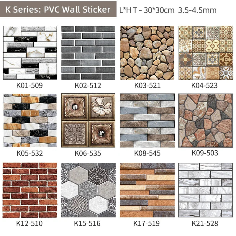 =(K)= 10Pcs 3D Self-Adhesive Wallpaper DIY Brick Stone Pattern Waterproof 3D Tile Wall Stickers Home Decoration Kitchen Room