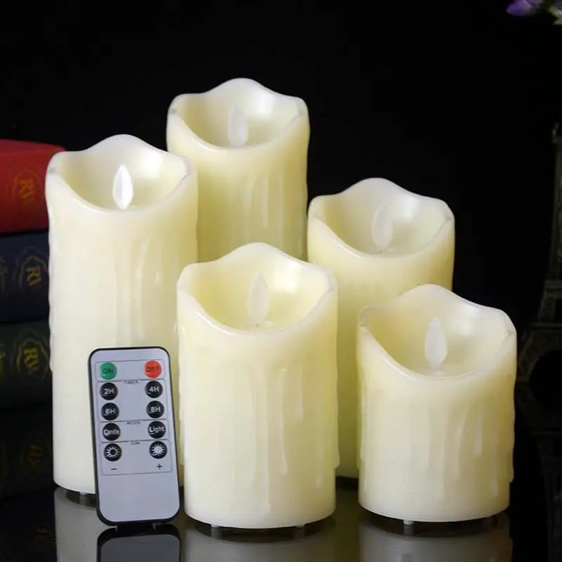 USB Rechargeable Flameless Electric Candle Light Dipped Paraffin Wax Dancing Moving wick Home Party Pillar Candles w/Remote