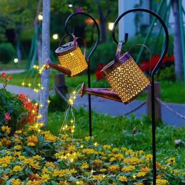 Solar Powered Watering Can Sprinkles Fairy Waterproof Shower Art LED Light Lantern Outdoor Lawn Courtyard Garden Decoration Lamp