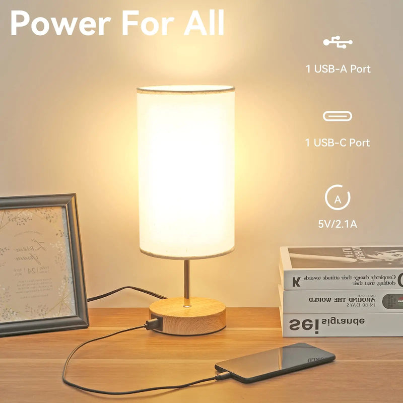 3 Lighting Modes Touch LED Table Lamp with USB Ports Bedside Lamp with Flaxen Fabric Shade  for Bedroom Office Living Room