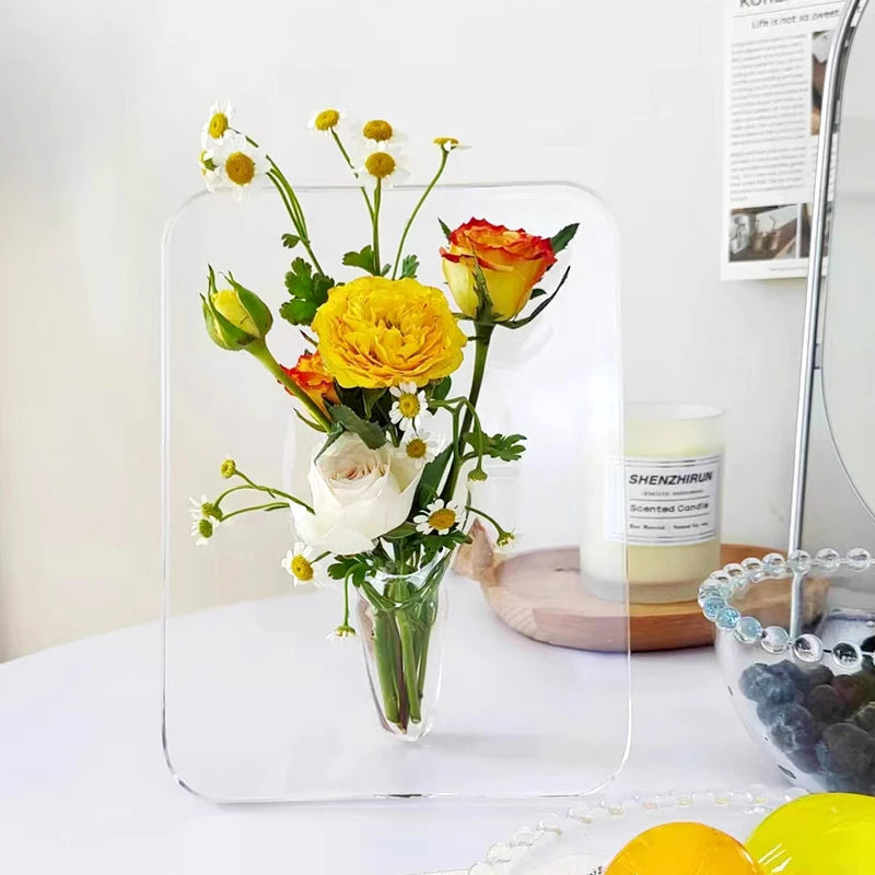 Acrylic Photo Frame Vase Modern Art Floral Flower Vase Desktop Plant Holder For Office Home Decor Gift Wedding Table Centerpiece