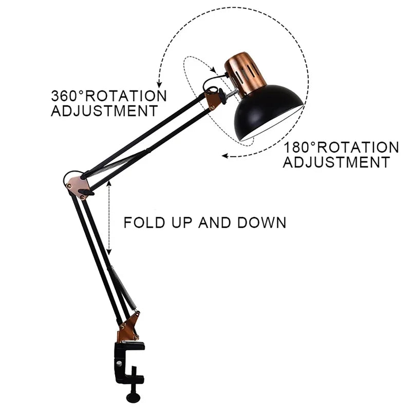 LED Studio Desk Lamp Vintage Portable Lamps With Clamp Book Reading Folding Writing Study Light Fixture For Nail Manicure Table