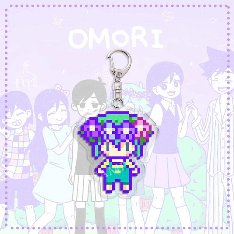 Cartoon Fashion Game Omori Pixel Figure Acrylic Keychain Fun Creative Basil Kel Sunny Pendant Keyring Chain Car Bag Accessories