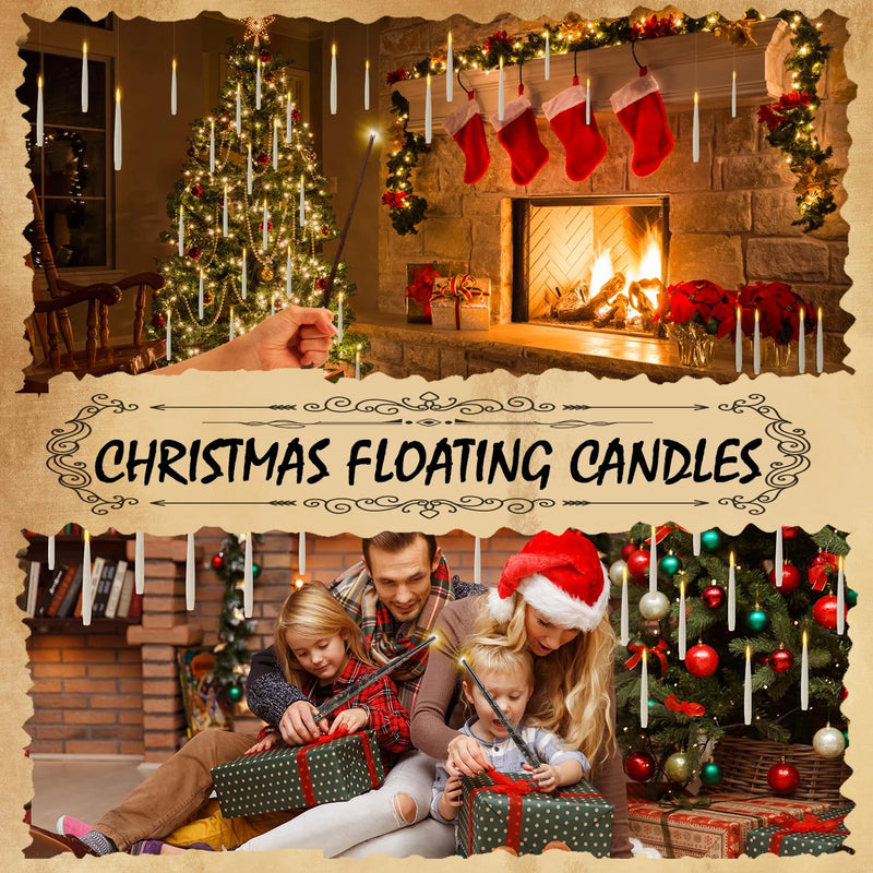 12-48 Floating Candles with Magic Wand Christmas Flying Candle Flameless Candles Battery Remote Candle Witch Wizard Party Decor