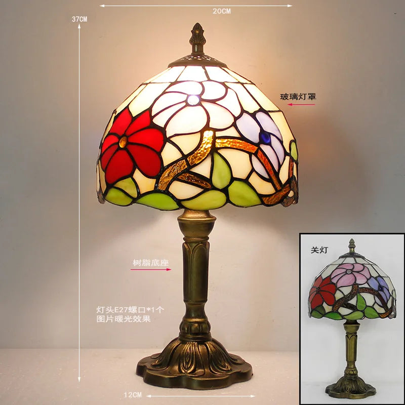 European Tiffany Retro Restaurant Bar Cafe Stained Glass Bedside Bedroom Creative Small Table Lamp E27 AC110V 220V