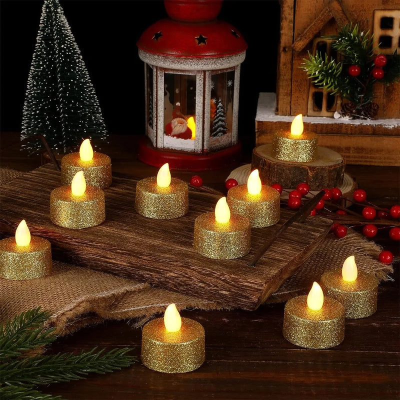 LED Glitter Candles Light Round Heart Flameless Battery Operated Tea Light Romantic Electronic Candles New Year Party Decoration