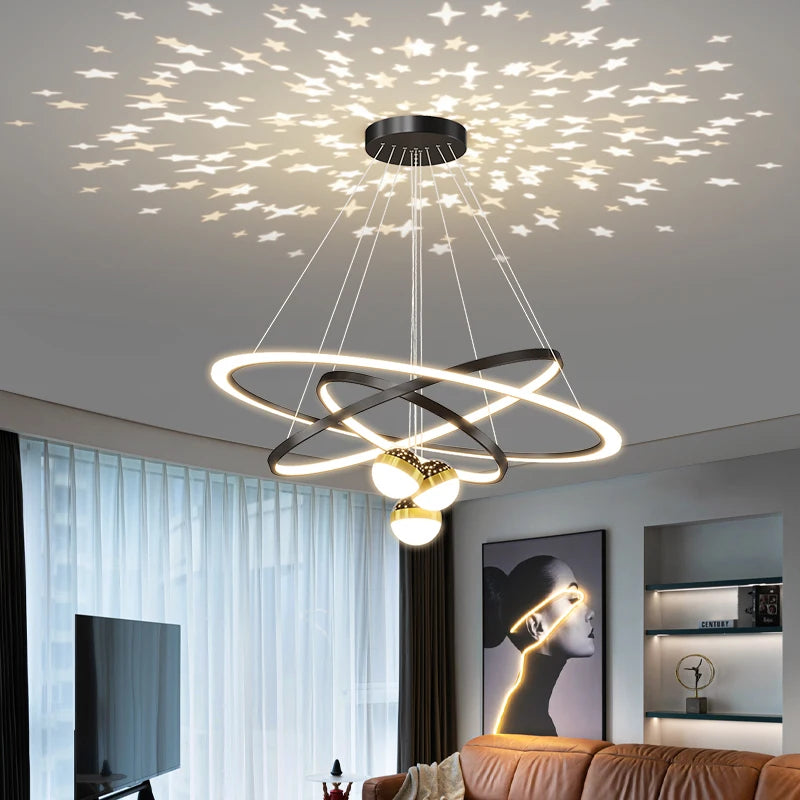 Modern Minimalist Led Ceiling Chandelier Hanging Wire Fixture for Living Room Bedroom Lamp Home Decor Indoor Lighting Black Gold