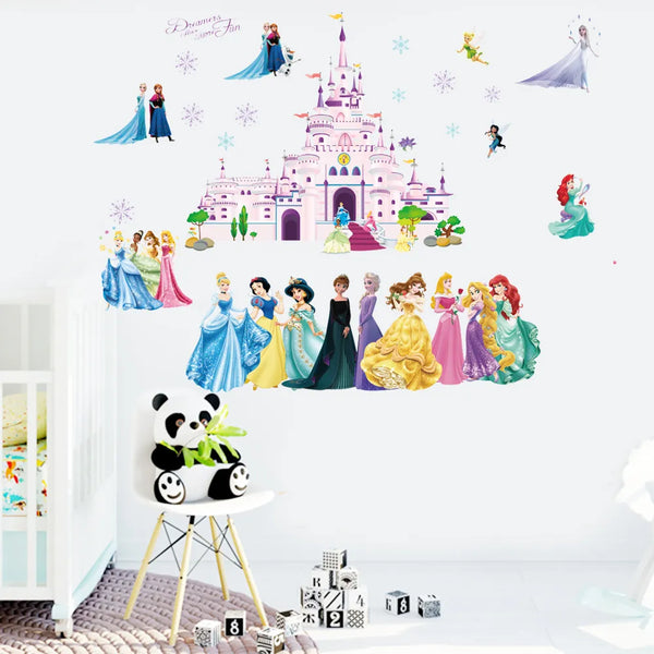 Cartoon Castle Lovely Snow White Cinderella Aurora frozen Princess  Wall Stickers For Kids Room Home Mural Art Girls Wall Decals