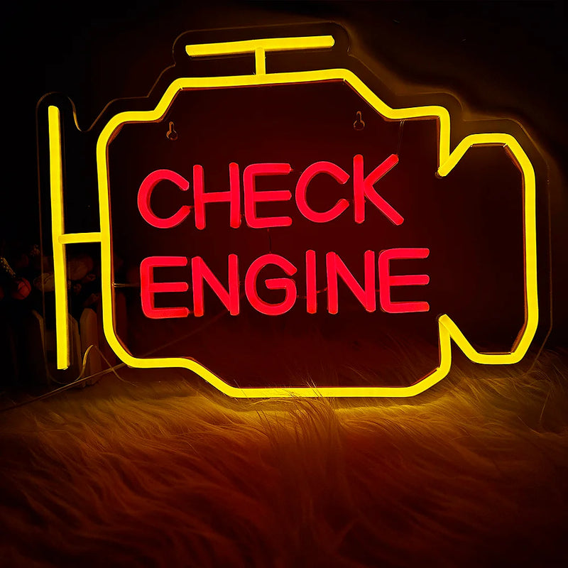 Check Engine Neon Sign Led Light Auto Room Garage Car Repair Shop Home USB Switch Bar Atmosphere Studio Wall Decor Gift Lamp