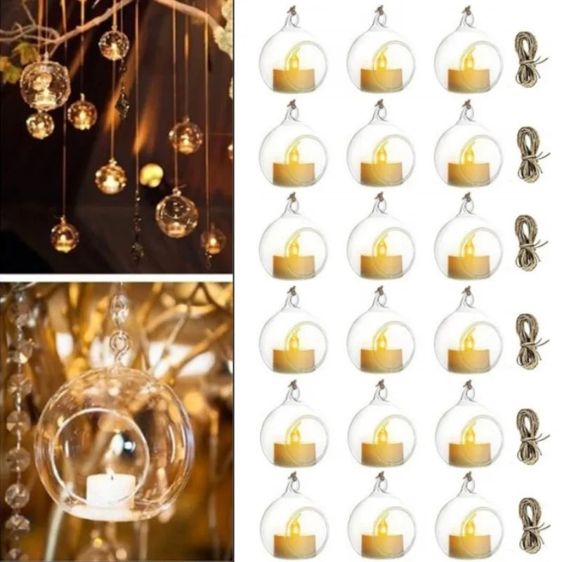 3/6/12Pcs Hanging Glass Tealight Globe Creative Home Candle Holder with LED Candle for Home Wedding Party Indoor Outdoor Decor