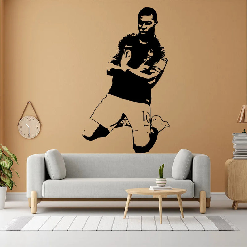 Cartoon Kylian Mbappé footballer Self Adhesive Vinyl Waterproof Wall Art Decal For Home Decor Living Room Bedroom Wall Art Decal