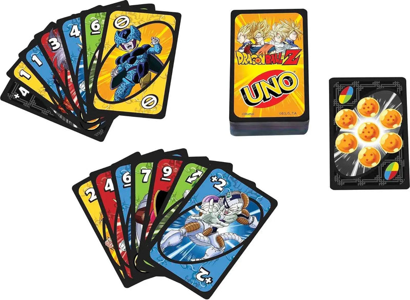 Mattel Games UNO Dragon Ball Z Card Game for Family Night Featuring Tv Show Themed Graphics and a Special Rule for 2-10 Players