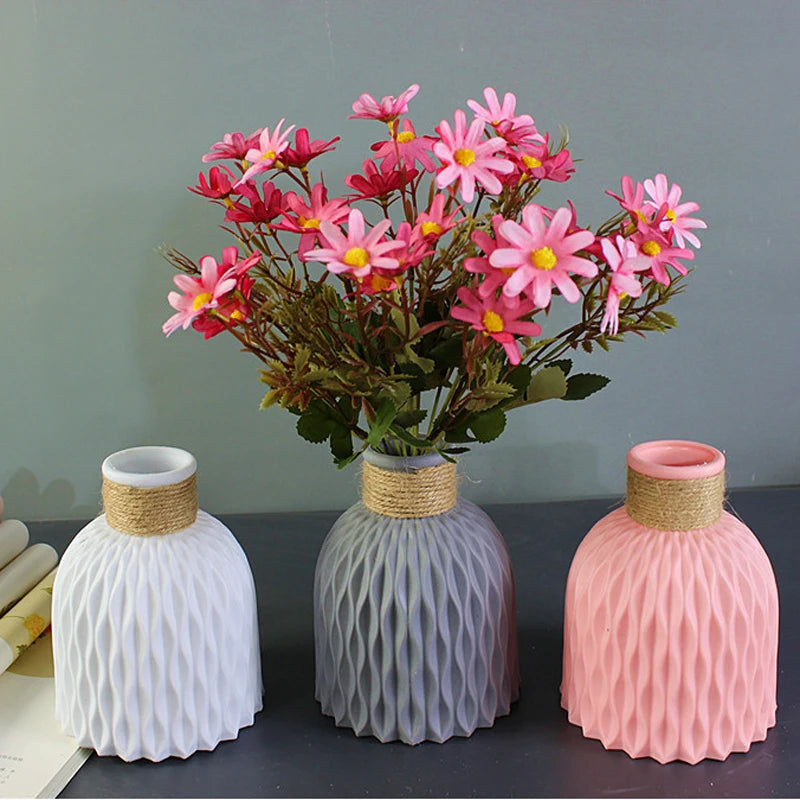 Modern Flower Vase Imitation Ceramic Flower Pot Decoration Home Plastic Vase Flower Arrangement Nordic Style Home Decoration