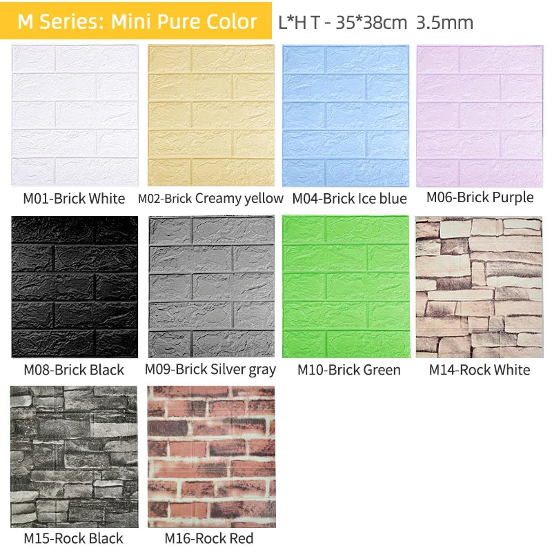 =(K)= 10Pcs 3D Self-Adhesive Wallpaper DIY Brick Stone Pattern Waterproof 3D Tile Wall Stickers Home Decoration Kitchen Room