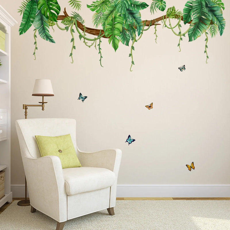 Plant Tree Green Leaf Wall Stickers Butterfly Green Plant Leaves Wall Sticker Leave Home Decor Living Room Wallpaper Bedroom