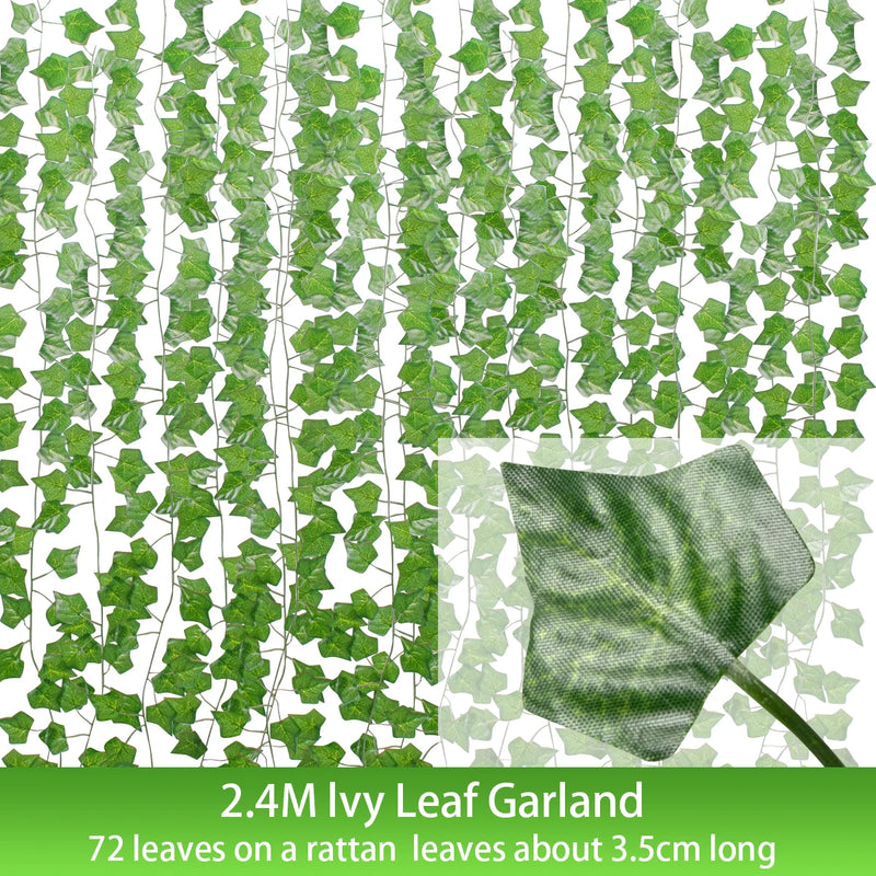 5set 72pcs Leaf 2.4M Artificial Ivy Leaf Garland Plants Vine Home Garden Decor Fake Creeper Green Ivy Wreath Wedding Decoration