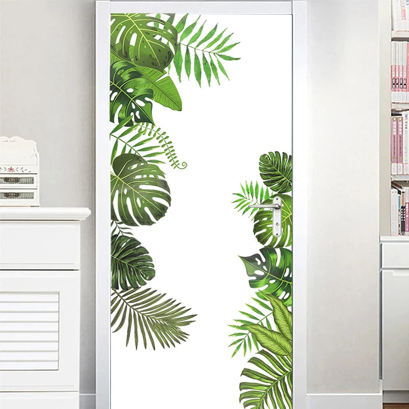 Tropical Green Plant Leaves Wall Stickers Palm Tree Leaf Wall Decals for Home Living Room Bedroom Decoration PVC Mural Wallpaper