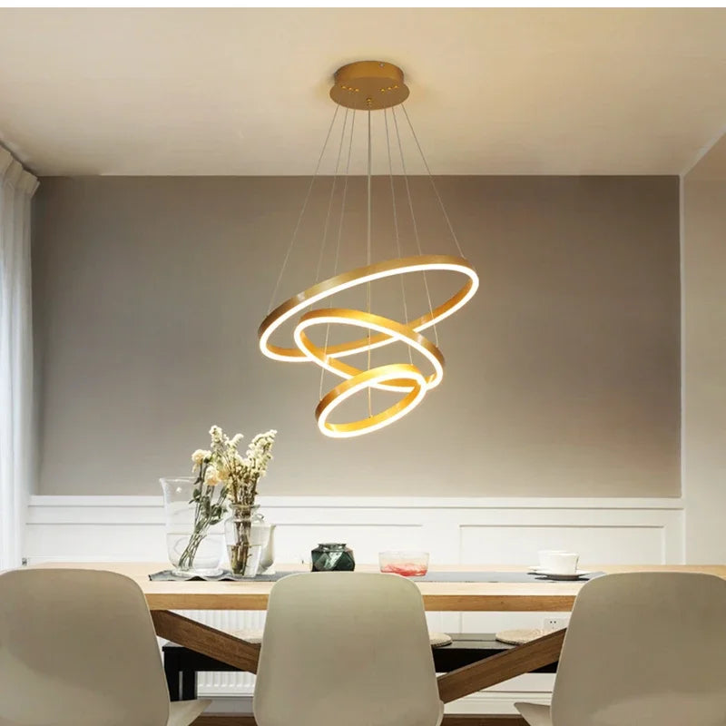 Modern LED Rings Ceiling Chandelier Living Room Dining Room Home Decoration White Black Hanging Lamp Coffee Gold Indoor Lighting