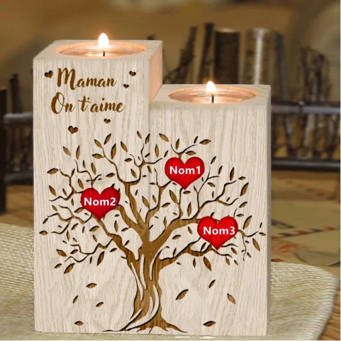 To My Personalized Mama Wooden Candle Stick Holder DIY Woodine Of Life Family Tree First Name for Mum Gift Home Decors