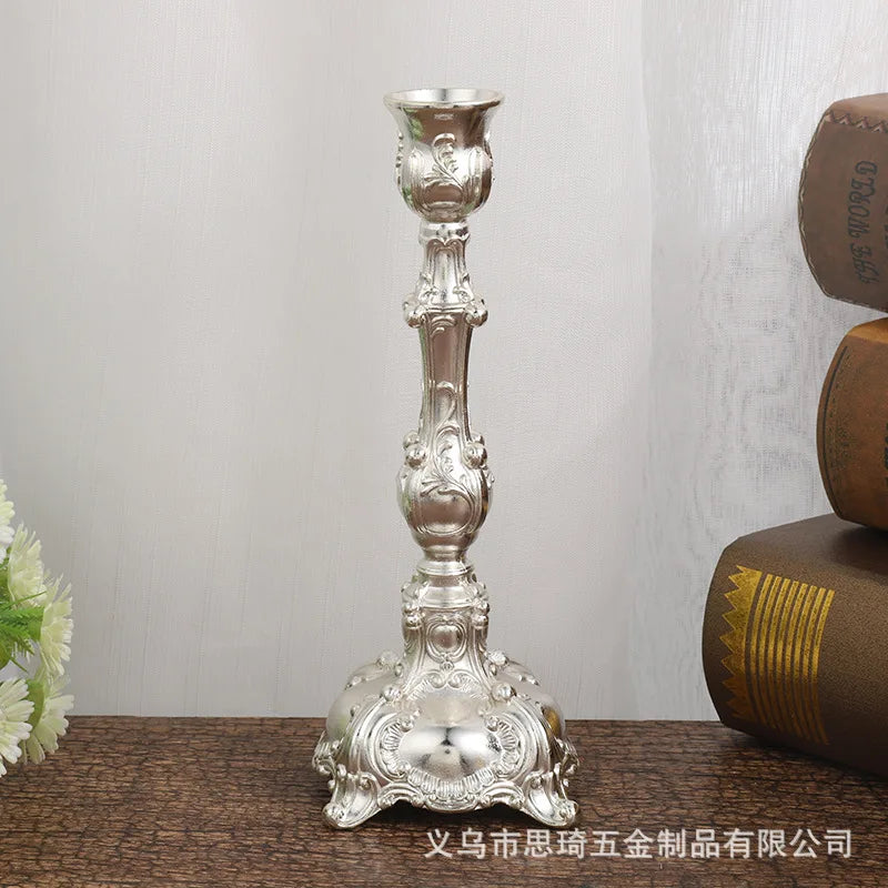 European Retro Zinc Alloy Candle Holder Hotel Wedding Party Crafts Romantic Candlelight Dinner Decor