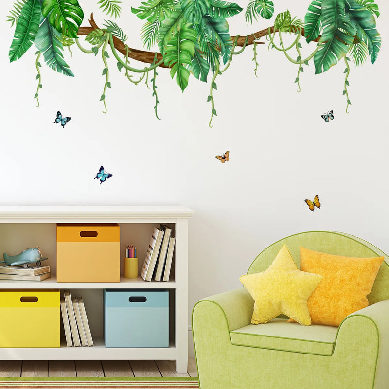 Plant Tree Green Leaf Wall Stickers Butterfly Green Plant Leaves Wall Sticker Leave Home Decor Living Room Wallpaper Bedroom