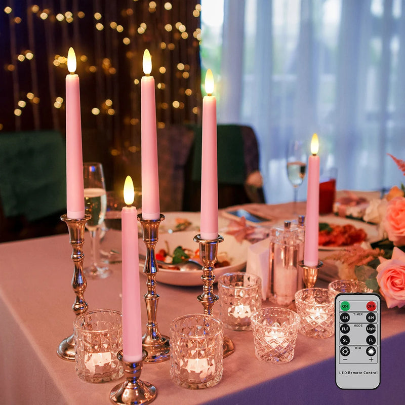 LED Candles Timer Remote Flickering Flames Battery Operated Fake Candle Valentine's day Wedding Decoration Pink Birthday Candles