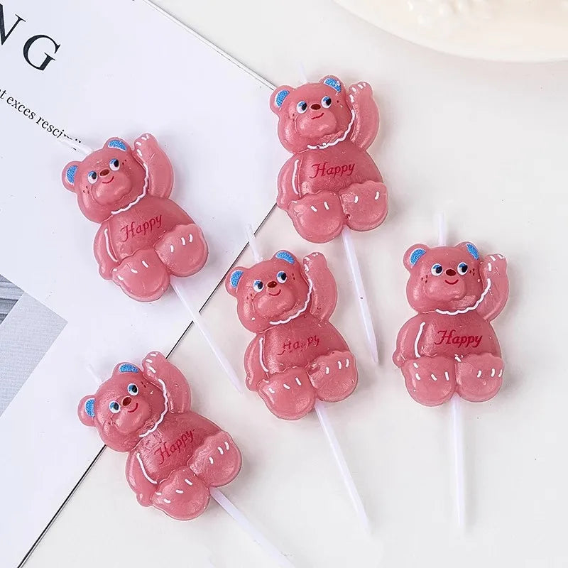 2PC Pink Bear Candle Birthday Cake Decoration Cupcake Topper Anniversary Supplies